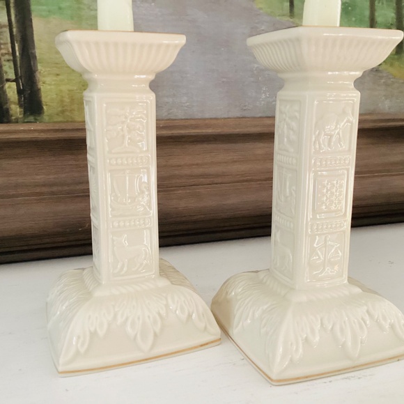 Set of 2 LENOX JUDAIC SABBATH CANDLE HOLDERS Porcelain 22K Gold Gilt 12 Tribes - Picture 3 of 11